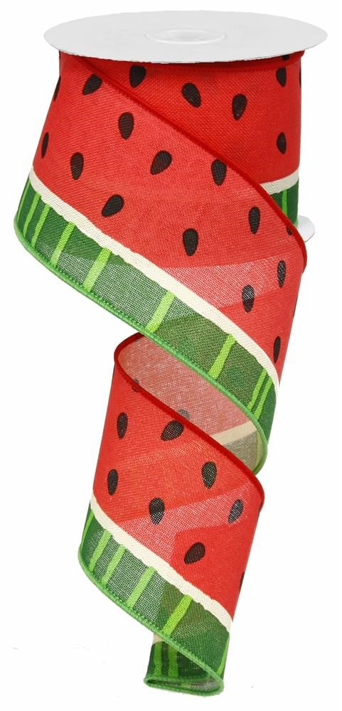 Farrisilk 2.5 x 10 YD Strawberry Fields Wired Ribbon in White/Red