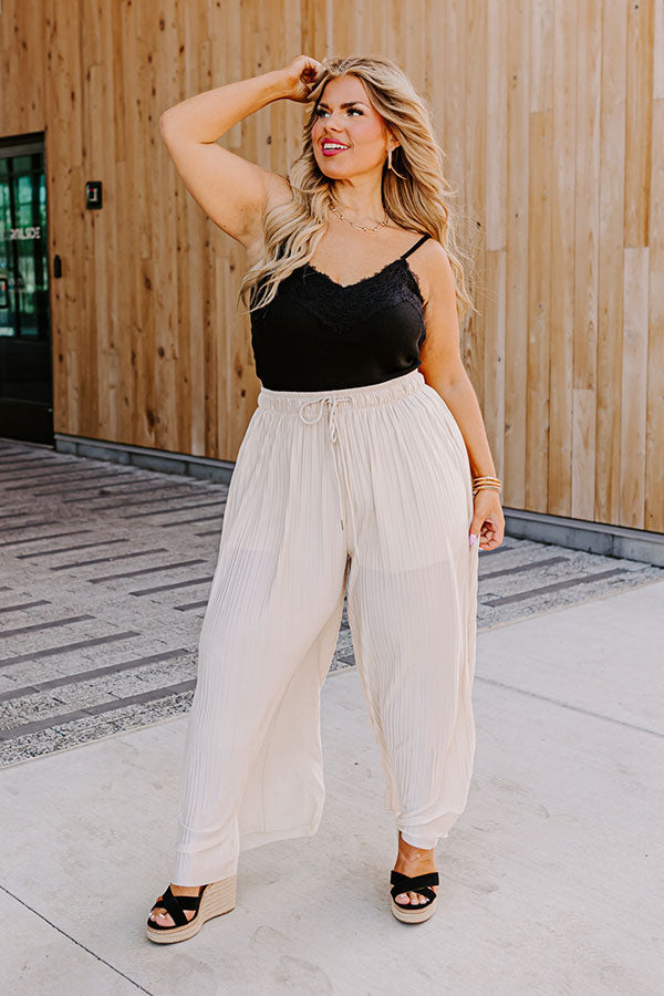 Summer In Malibu Pleated Pants In Cream Curves • Impressions Online Boutique