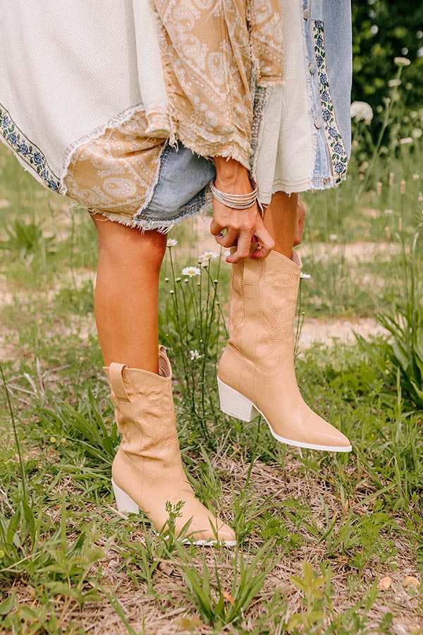 The Barrett Faux Leather Cowboy Boot In Tan • Impressions Online Boutique