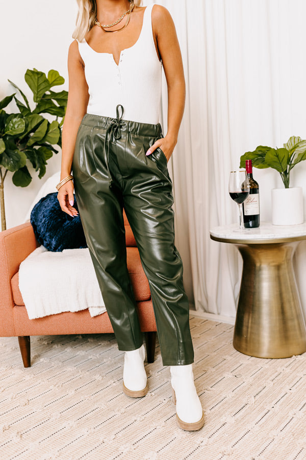 Bottle Green Faux Leather Pleat Wide Leg Pants | PrettyLittleThing USA