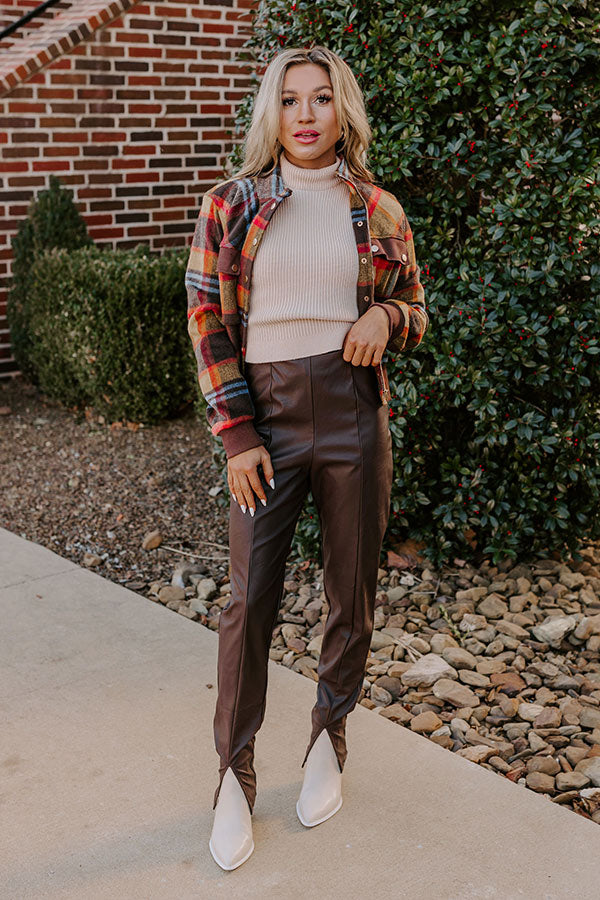 chestnut faux leather pants