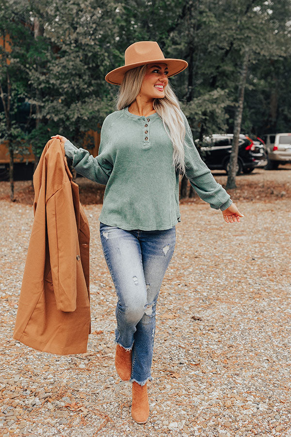 First Thing Waffle Knit Top In Light Teal • Impressions Online Boutique