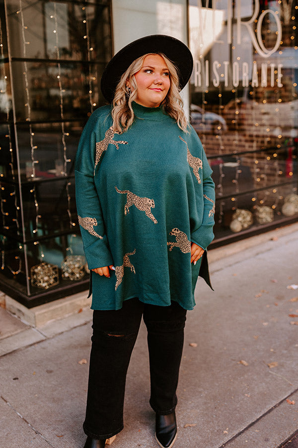 Cozy And Kind Cheetah Sweater In Hunter Green Curves • Impressions Online  Boutique