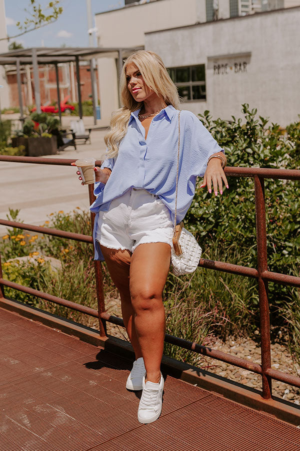 Destined For Decadence Button Up In Sky Blue Curves