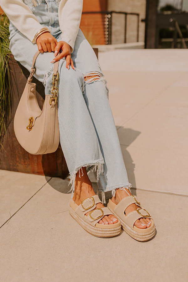 The Livy Faux Nubuck Platform Sandal in Taupe