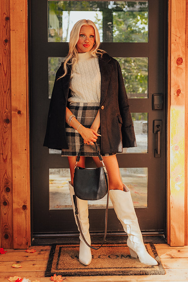 The Hadley High Waist Plaid Skirt in Dark Taupe