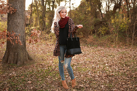 Leopard Print Cardigan Styled for Colder Days