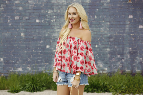 The Stella Off Shoulder Top in Sunkissed Mojito Floral