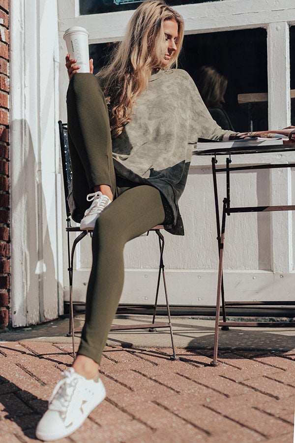 High Waist Fleece Lined Legging in Army Green • Impressions Online