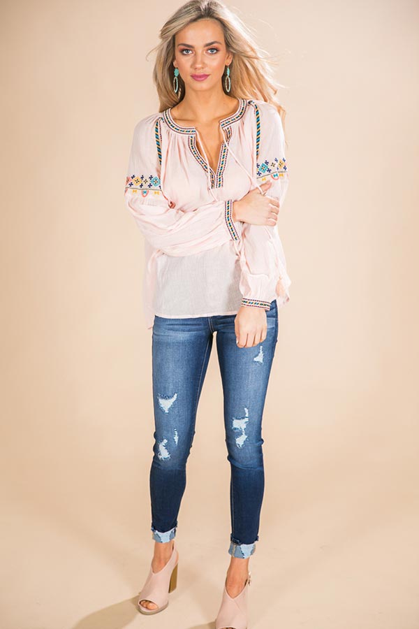 Concert Season Embroidered Top in Light Peach • Impressions Online Boutique