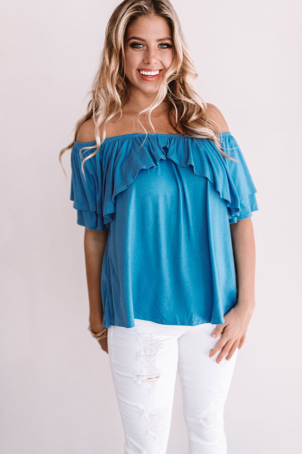 Cool For The Summer Off Shoulder Top in Blue • Impressions Online Boutique