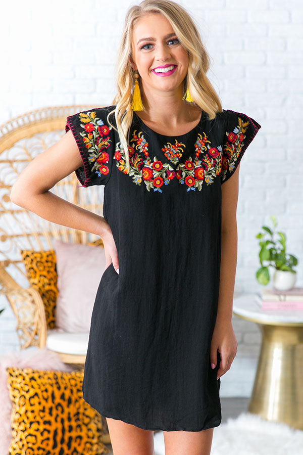 embroidered shift dress