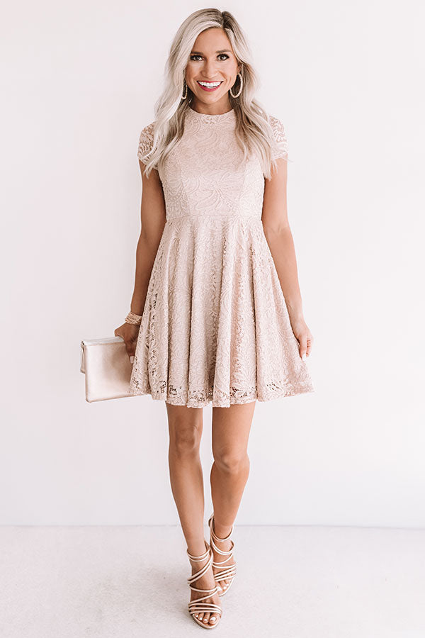 Lady in Lovely Lace Dress Iced Latte • Impressions Online Boutique