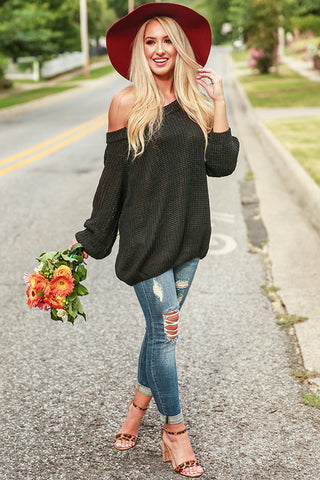 Give Me Cozy Off Shoulder Sweater in Black Impressions Online