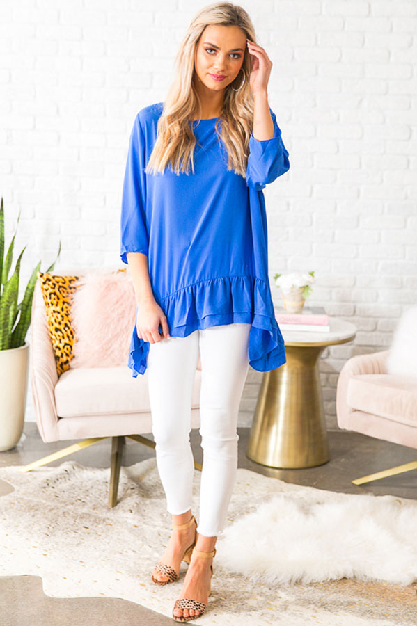 Ruffle My Way Shift Tunic in Blue • Impressions Online Boutique