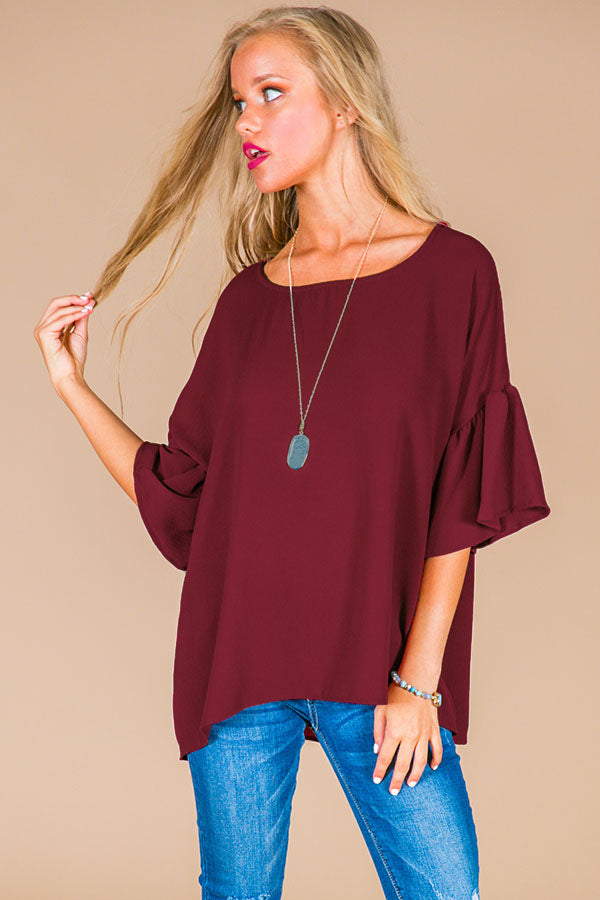 Oh So Swept Away Shift Top in Merlot • Impressions Online Boutique