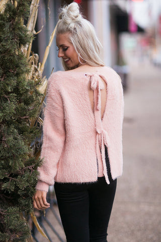 Night In Paris Tie Back Sweater in Pink • Impressions Online Boutique