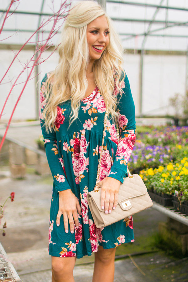 Versailles Brunch Babydoll Dress in Teal • Impressions Online Boutique