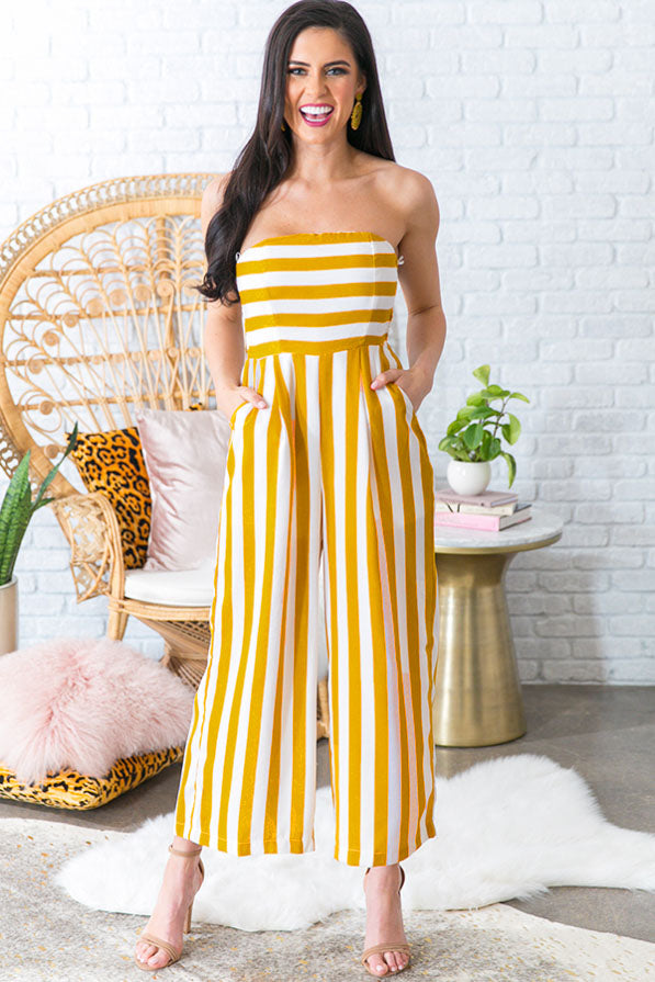 Soul Mate Stripe Jumpsuit in Mustard • Impressions Online Boutique