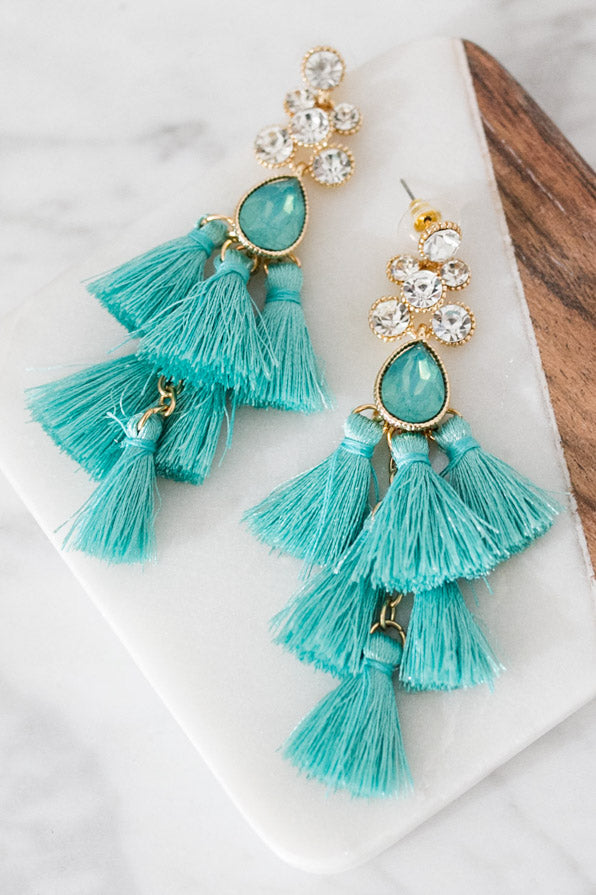 Lovely Lagoon Tassel Earrings In Ocean Wave