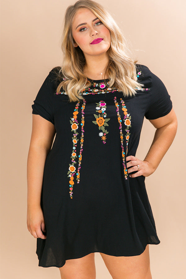 Pina Colada Please Embroidered Shift Dress in Black • Impressions ...