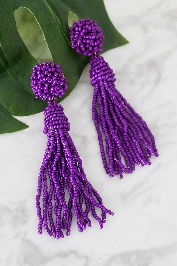 Beach Bound Tassel Earrings In Purple • Impressions Online Boutique