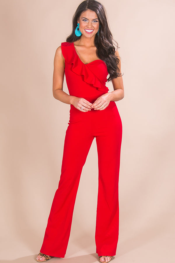 Charleston Chic One Shoulder Jumpsuit in Red • Impressions Online Boutique