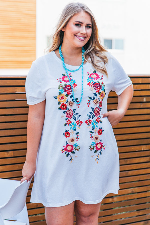 Cabo Chic Embroidered T-shirt Dress in White • Impressions Online Boutique