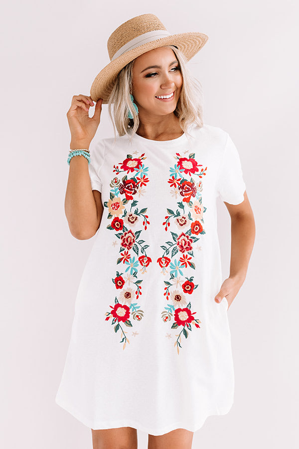 Cabo Chic Embroidered T-shirt Dress in White • Impressions Online Boutique