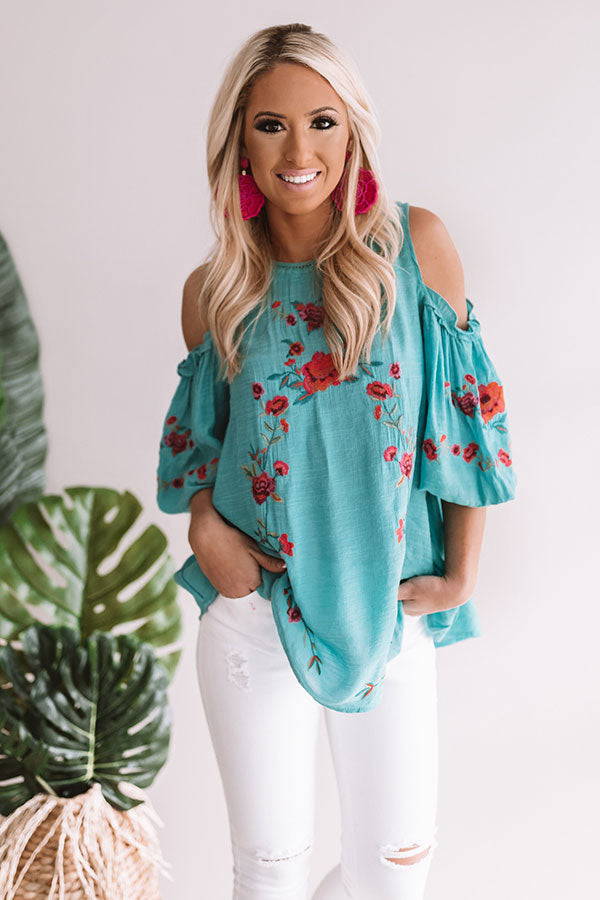 Paradise is Calling Embroidered Shift Top in Turquoise • Impressions ...