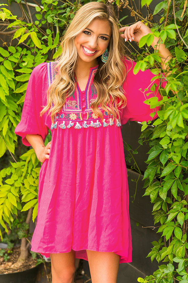 Mai Tais In Maui Embroidered Shift Dress in Pink • Impressions Online ...