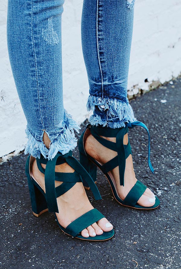 The Mia Faux Suede Lace Up Heel in Teal • Impressions Online Boutique