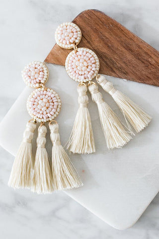 Lennon Two Color Triangles Beaded Fringe Earrings Cream – INK+ALLOY, LLC