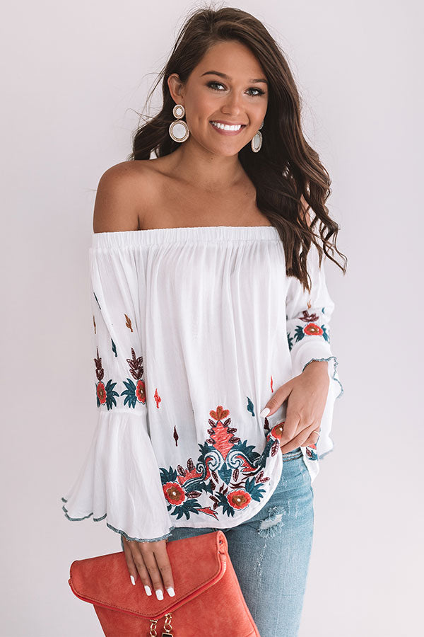 Martinis For Two Off Shoulder Embroidered Top • Impressions Online ...