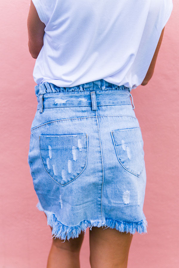 The Chloe Distressed Denim Skirt In Light Wash • Impressions Online Boutique