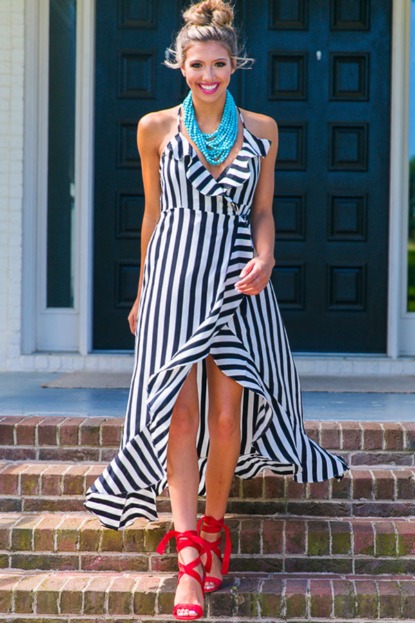 striped wrap maxi dress