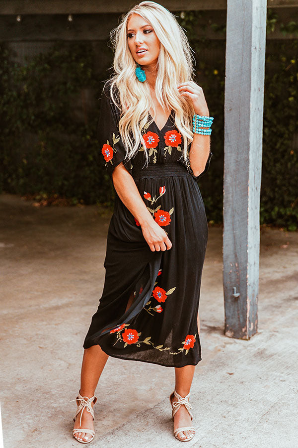 Barefoot On The Beach Embroidered Midi in Black • Impressions Online ...