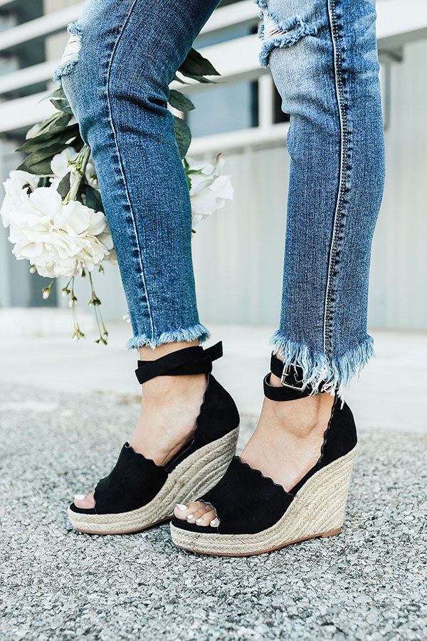 The Emerson Scalloped Wedge in Black 