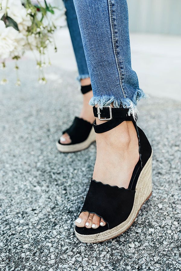 The Emerson Scalloped Wedge in Black • Impressions Online Boutique