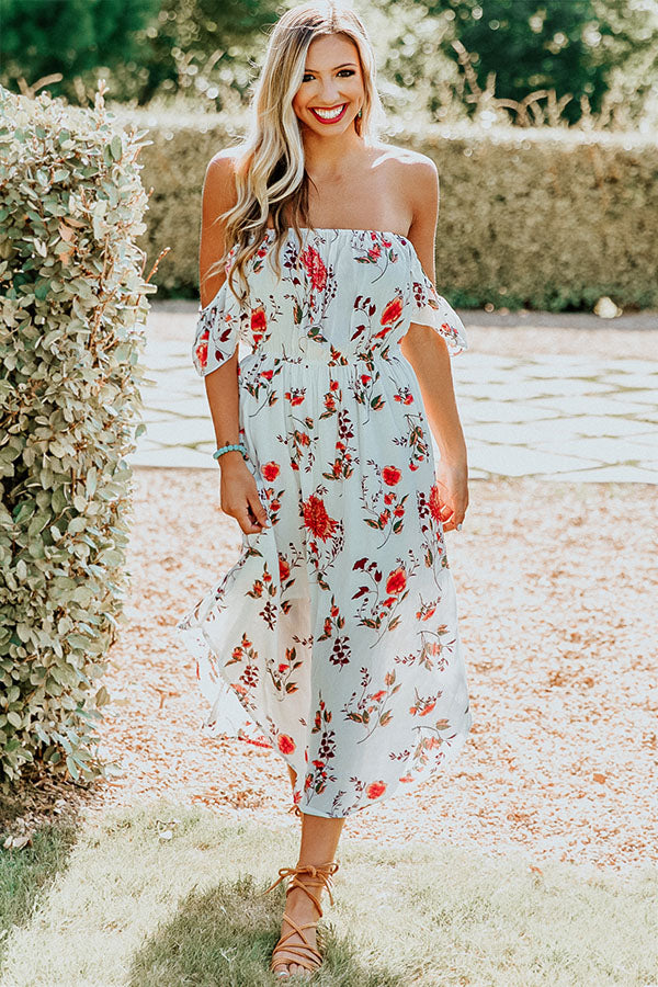 Floral Whimsy Midi Dress in White • Impressions Online Boutique • Page: 1