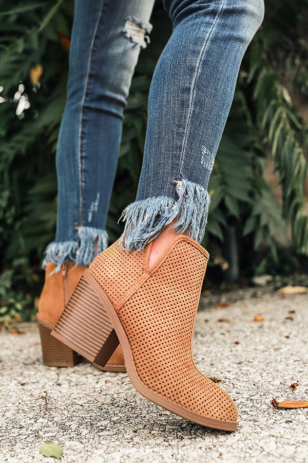 The Stella Perforated Bootie in Tan