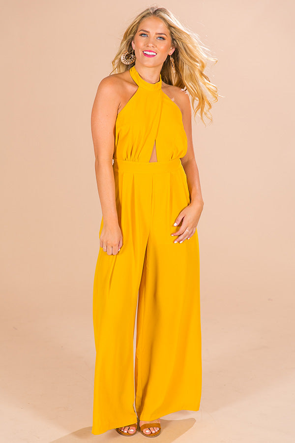 yellow halter jumpsuit