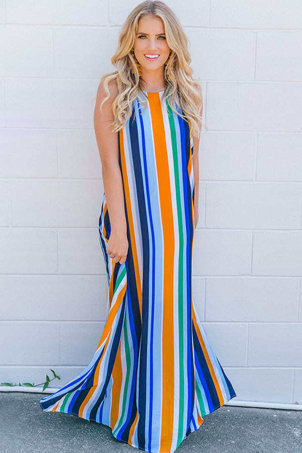 striped halter maxi dress