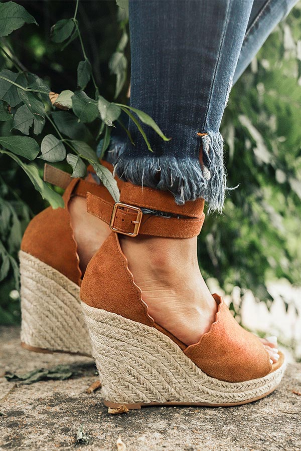 The Emerson Scalloped Wedge in Brown