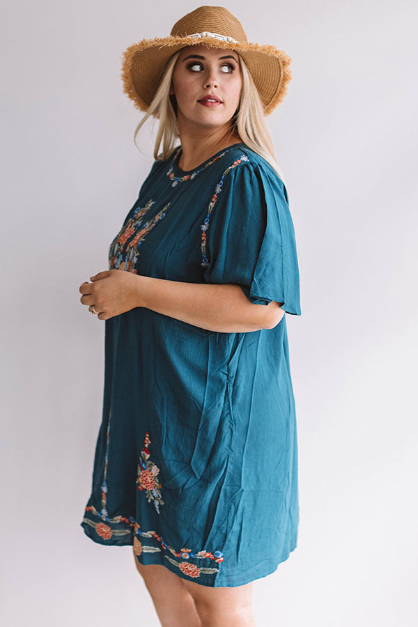 Margarita Calling Embroidered Shift Dress in Teal • Impressions Online ...