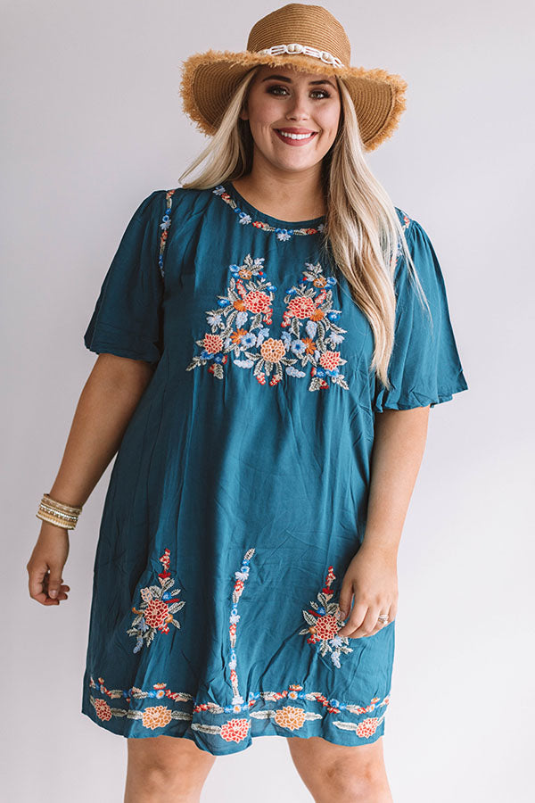 Margarita Calling Embroidered Shift Dress in Teal • Impressions Online ...