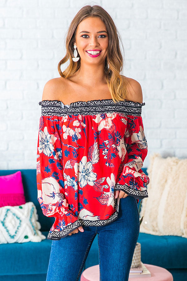 Chasing Bliss Floral Off Shoulder Top in Red • Impressions Online Boutique