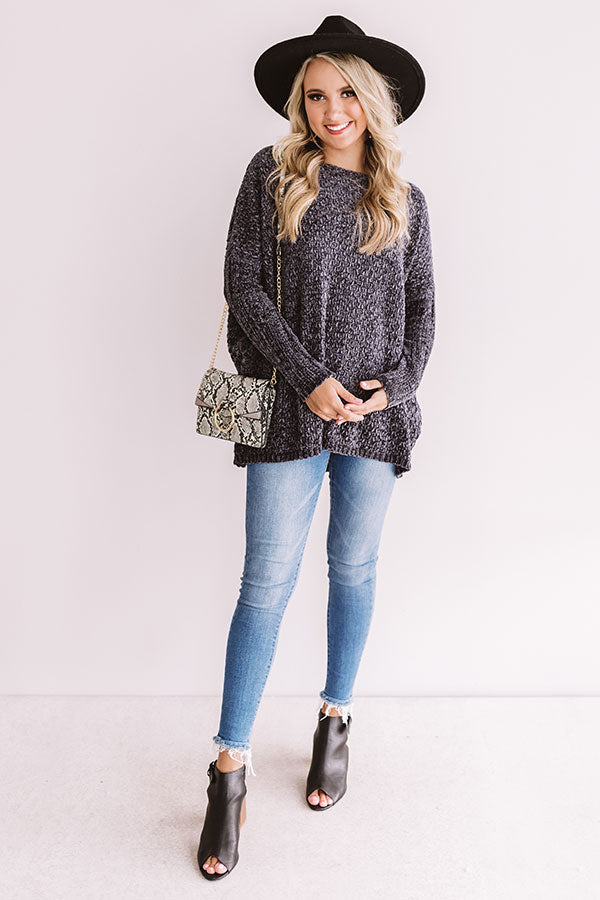 Cozy By The Fire Chenille Sweater in Charcoal • Impressions Online Boutique