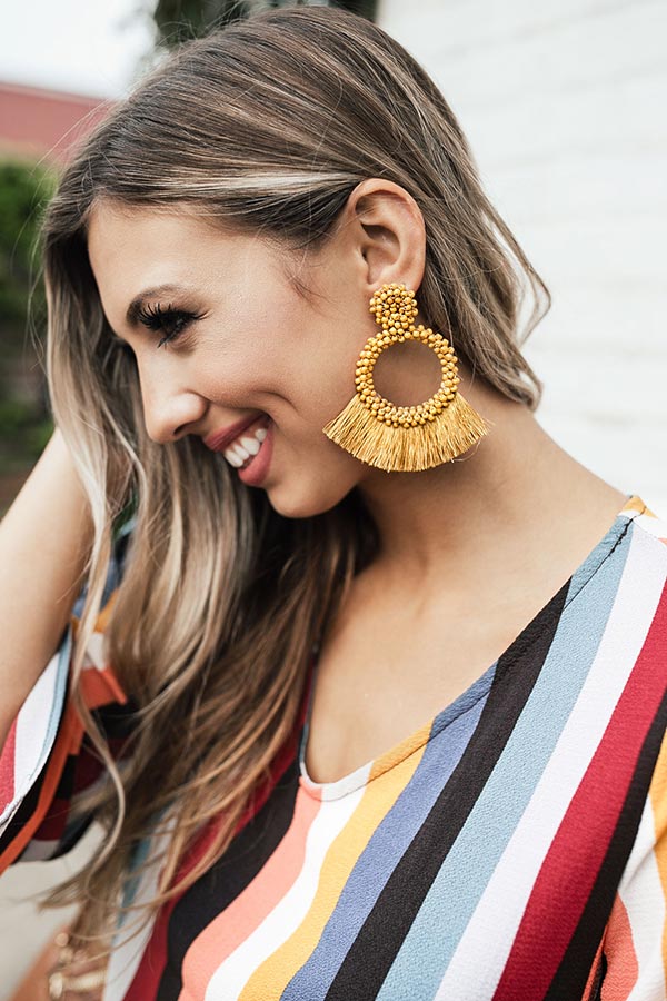 Cocktail Queen Earrings In Mustard • Impressions Online Boutique