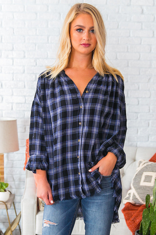 Manhattan Moon Frayed Button Up • Impressions Online Boutique